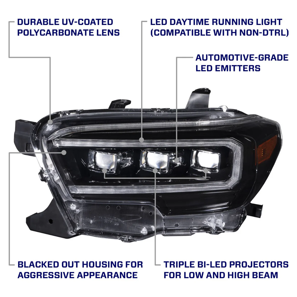 2016-2023 Toyota Tacoma Sequential LED Projector Headlights with Amber DRL Pair Form Lighting - Image 8