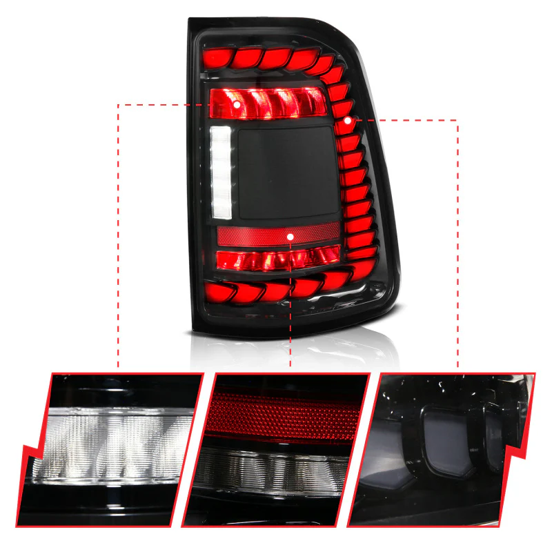 ANZO 19-24 RAM 1500 (Factory Halogen Models) Full LED Tail Lights SeqSig Black - Pair - Image 6